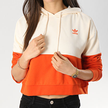 Adidas Originals - Sweat Capuche Crop Femme DU9945 Ecru Orange