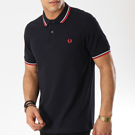 Fred Perry - Polo Manches Courtes Twin Tipped M3600 Bleu Marine Blanc Rouge