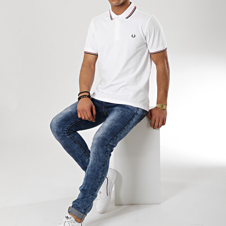 Fred Perry - Polo Manches Courtes Twin Tipped M3600 Blanc Noir Rouge