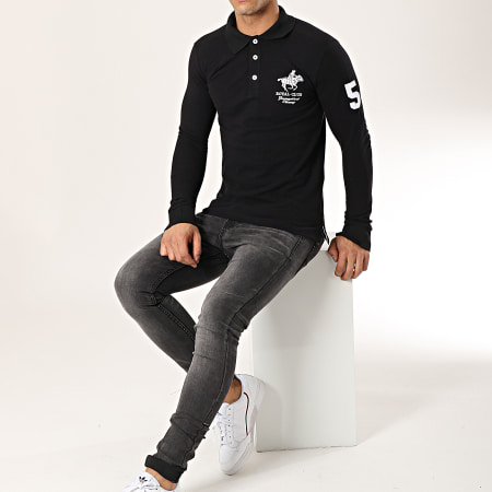 Geographical Norway - Polo Manches Longues Kampai Noir Blanc
