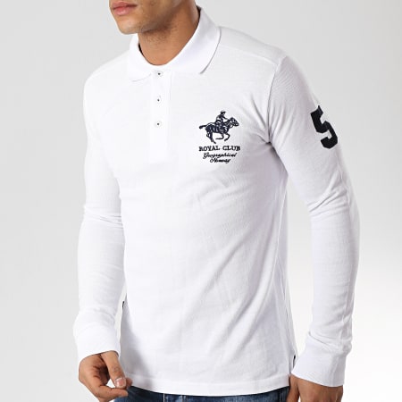Geographical Norway - Polo Manches Longues Kampai Blanc Bleu Marine
