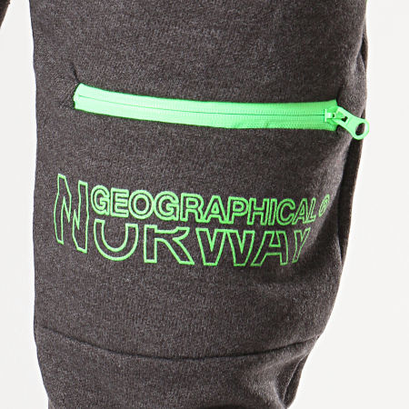 Geographical Norway - Pantalon Jogging Moltan Gris Anthracite Chiné Vert Fluo