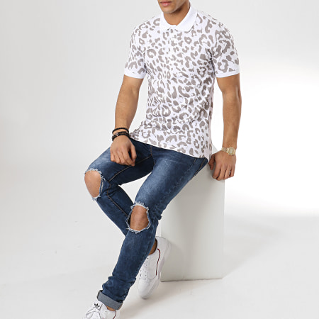 Ikao - Polo Manches Courtes Oversize F469 Blanc Leopard