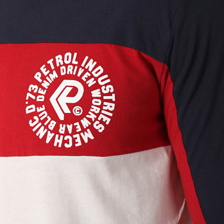 Petrol Industries - Tee Shirt Manches Longues 691 Blanc Bleu Marine Rouge