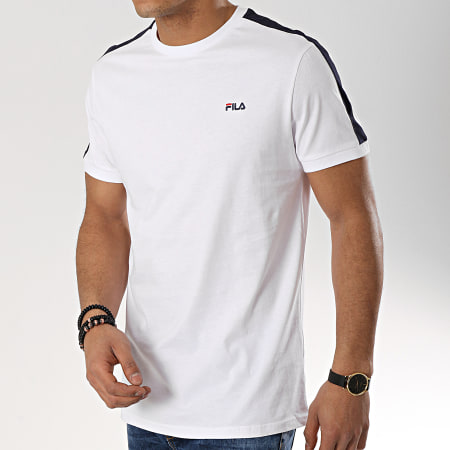 Fila - Tee Shirt Avec Bandes Salus 687010 Blanc Bleu Marine