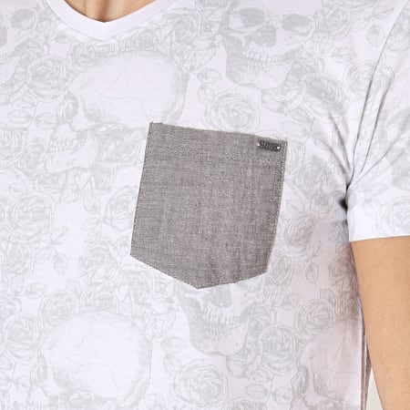 MZ72 - Tee Shirt Poche Trace Blanc Floral