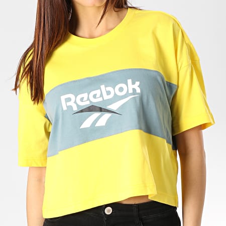 Reebok - Tee Shirt Crop Femme Cropeed DX3814 Jaune Vert Kaki