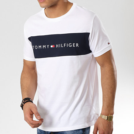 Tommy Hilfiger - Tee Shirt Logo Flag 1170 Blanc Bleu Marine