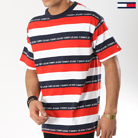 Tommy Hilfiger - Tee Shirt Branded Stripe 6077 Blanc Rouge Bleu Marine