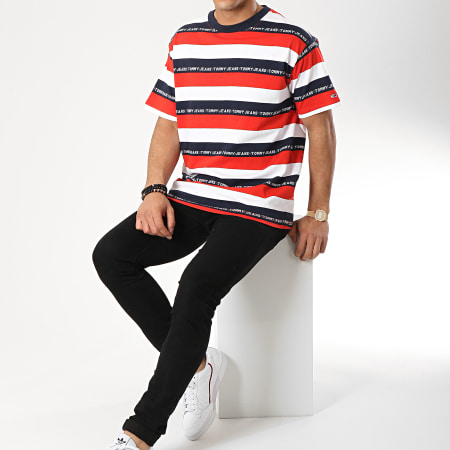 Tommy Hilfiger - Tee Shirt Branded Stripe 6077 Blanc Rouge Bleu Marine