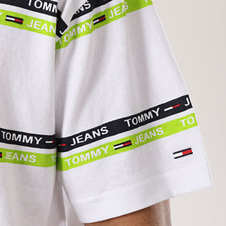 Tommy Hilfiger - Tee Shirt Signature Stripe Logo 6087 Blanc Vert Clair 