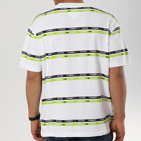 Tommy Hilfiger - Tee Shirt Signature Stripe Logo 6087 Blanc Vert Clair 