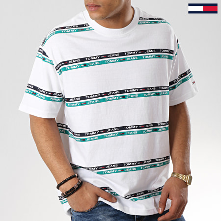 Tommy Hilfiger - Tee Shirt Signature Stripe Logo 6087 Blanc Vert 
