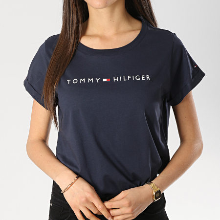 Tommy Hilfiger - Tee Shirt Femme Logo 1618 Bleu Marine