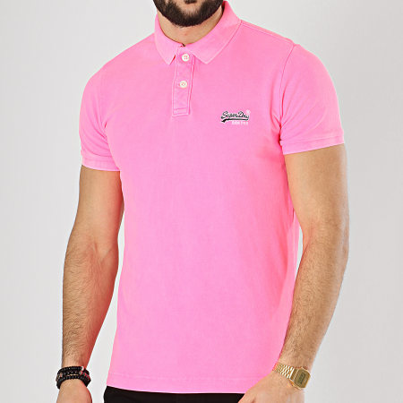 Superdry - Polo Manches Courtes Hyper Classic Pique Rose Fluo