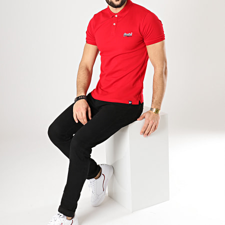 Superdry - Polo Manches Courtes Mercerised Lite City Rouge