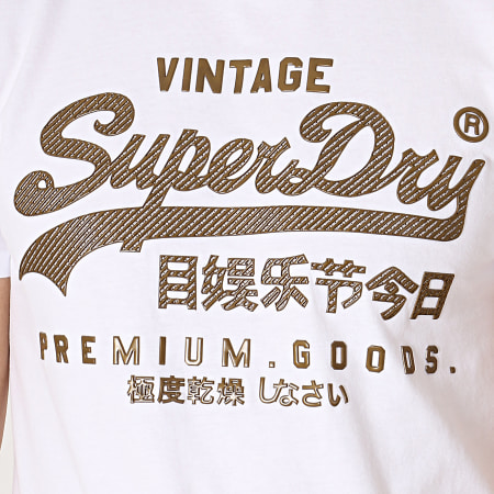 Superdry - Tee Shirt Vintage Logo Authentic Blanc Marron
