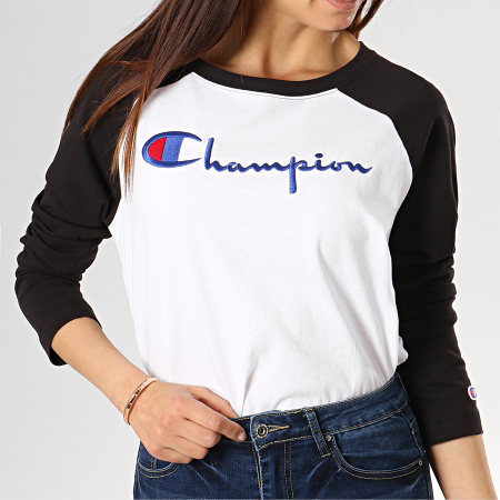 Champion - Tee Shirt Manches Longues Femme 111644 Blanc Noir