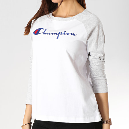 Champion - Tee Shirt Manches Longues Femme 111644 Blanc Gris Chiné