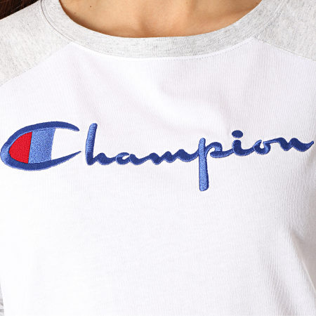 Champion - Tee Shirt Manches Longues Femme 111644 Blanc Gris Chiné