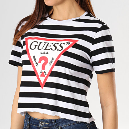 Guess - Tee Shirt Crop Femme O84I11-I3Z07 Noir Blanc 
