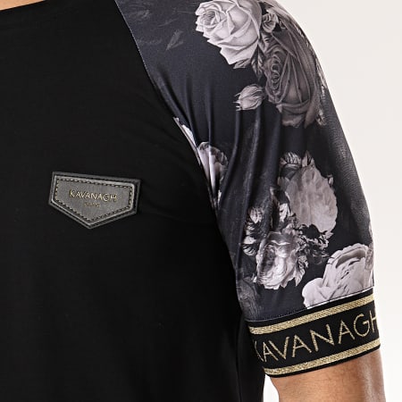 Gianni Kavanagh - Tee Shirt Oversize Avec Bande Nostalgic Rose Noir Floral 