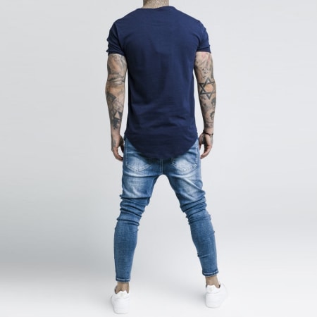 SikSilk - Tee Shirt Oversize A Bandes 13977 Bleu Marine