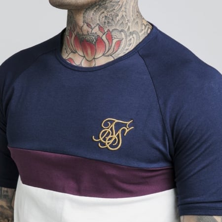 SikSilk - Tee Shirt Oversize 13578 Bleu Marine Bordeaux Ecru Doré