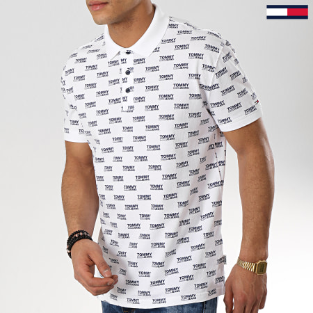 Tommy Jeans - Polo Manches Courtes All Over Print 6028 Blanc