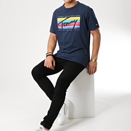 Tommy Jeans - Tee Shirt Tommy Rainbow Box 6079 Bleu Marine
