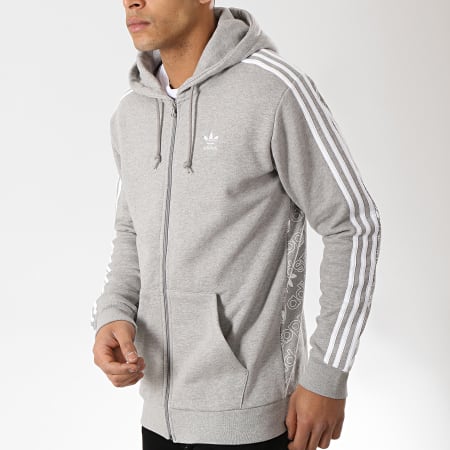 Adidas Originals - Sweat Zippé Capuche Monogram Fleeze DW6447 Gris Chiné