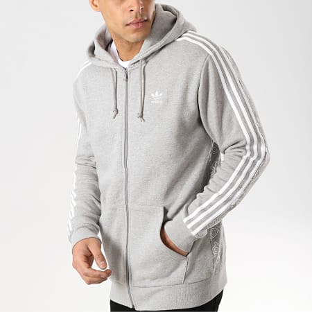 Adidas Originals - Sweat Zippé Capuche Monogram Fleeze DW6447 Gris Chiné