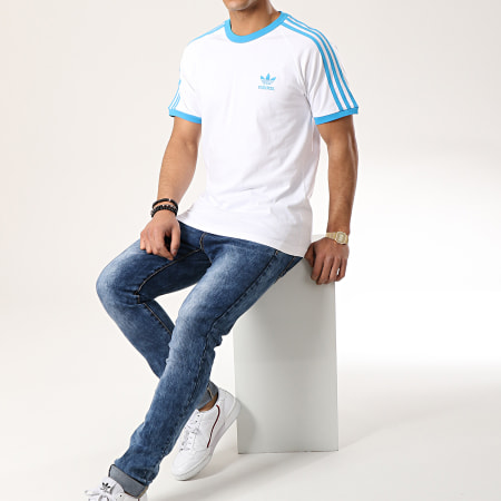 Adidas Originals - Tee Shirt 3 Stripes DZ4586 Blanc Bleu Clair