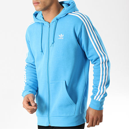 Adidas Originals - Sweat Zippé Capuche 3-Stripes FZ DZ4588 Bleu Clair