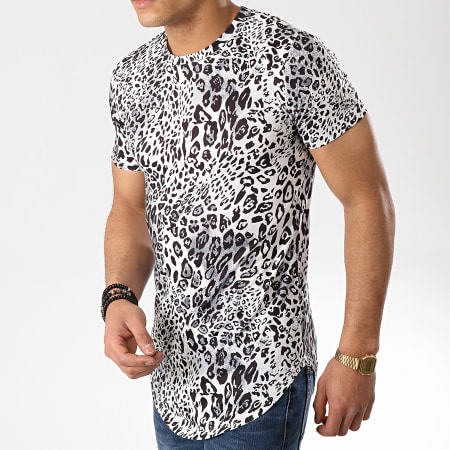 John H - Tee Shirt Oversize A031 Noir Blanc Leopard