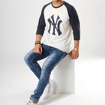 '47 Brand - Tee Shirt Raglan New York Yankees Beige Bleu Marine