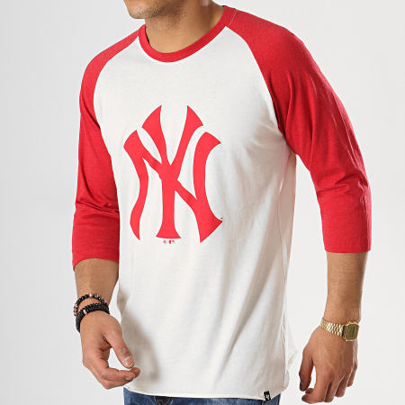 '47 Brand - Tee Shirt Raglan New York Yankees Beige Rouge