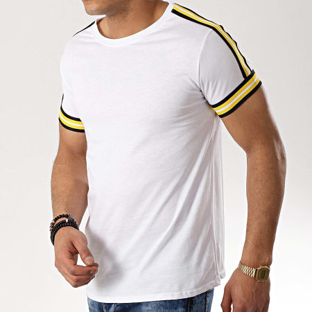 Frilivin - Tee Shirt Avec Bandes B8103 Blanc Jaune