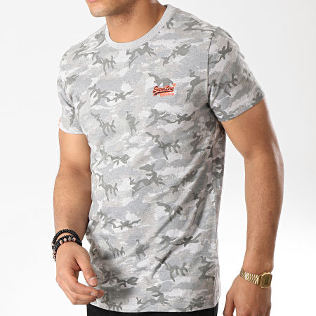 Superdry - Tee Shirt Vintage Embroidery Gris Camouflage 