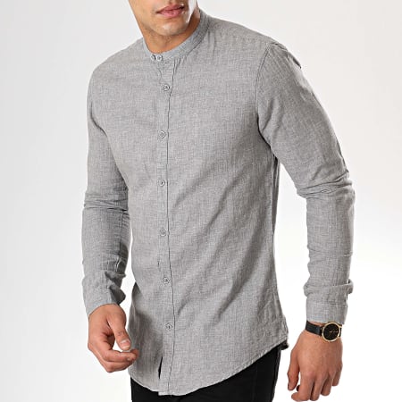 MTX - Chemise Manches Longues Col Mao NH111 Gris Chiné