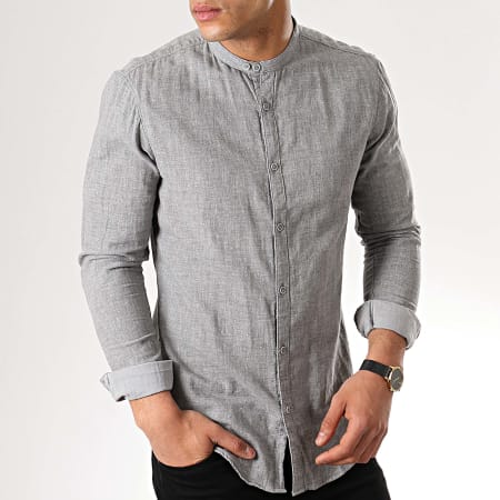 MTX - Chemise Manches Longues Col Mao NH111 Gris Chiné