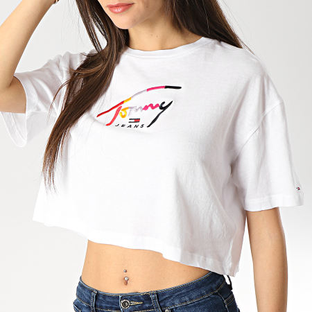 Tommy Jeans - Tee Shirt Crop Femme Script 6224 Blanc