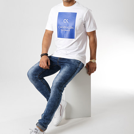 Calvin Klein - Tee Shirt GMS9K221 Blanc Bleu Roi