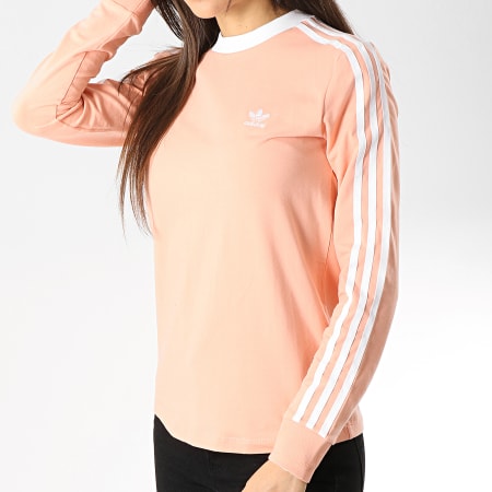 Adidas Originals - Tee Shirt Manches Longues Femme 3 Stripes DV2606 Rose Blanc