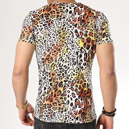 John H - Tee Shirt A033 Jaune  Leopard