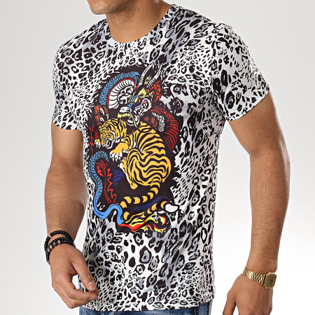 John H - Tee Shirt A033 Blanc Noir Leopard 