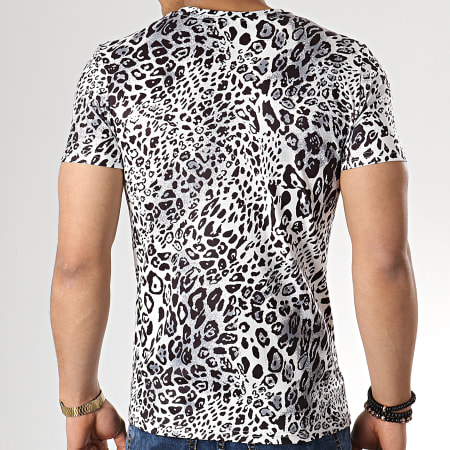 John H - Tee Shirt A033 Blanc Noir Leopard 