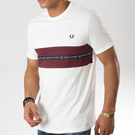 Fred Perry - Tee Shirt Tape M5569 Blanc Bordeaux