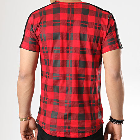 Gov Denim - Tee Shirt Oversize A Carreaux Avec Bandes G18005 Rouge Noir