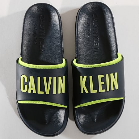 Calvin Klein - Claquettes Slide 376 Bleu Marine Vert Clair 
